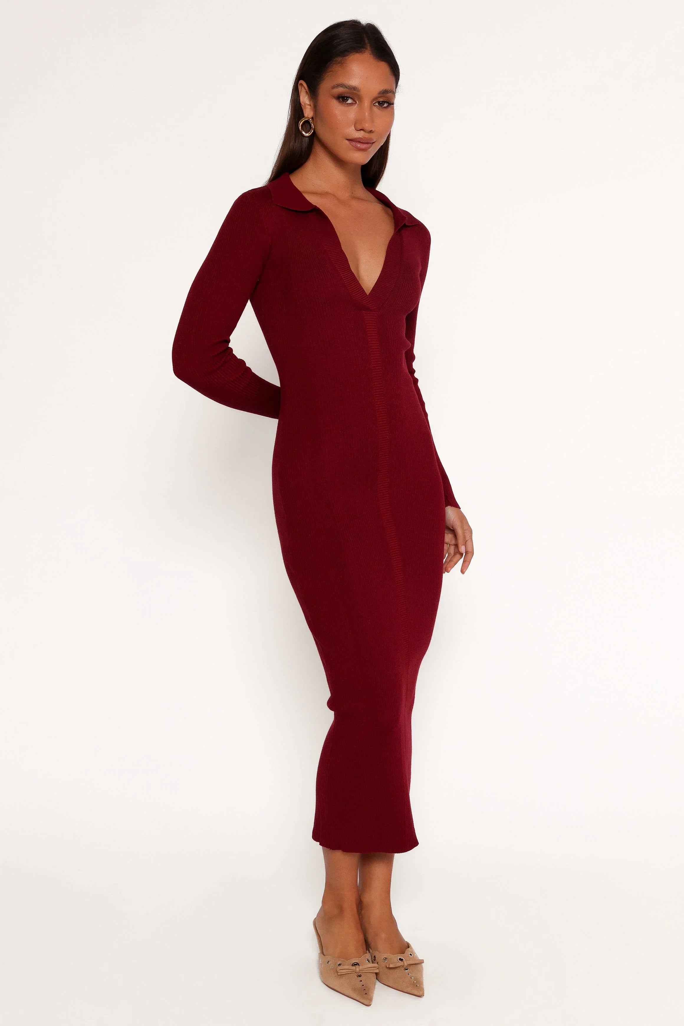 Collins Long Sleeve Midi Dress Wine