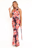 Georgina One Shoulder Skirt Set Burgundy Peony