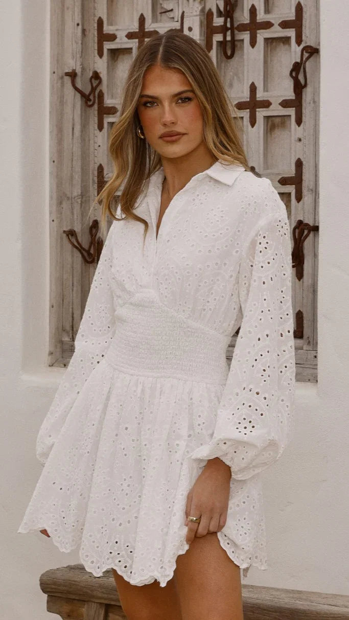 Brittney Long Sleeve Mini Dress White