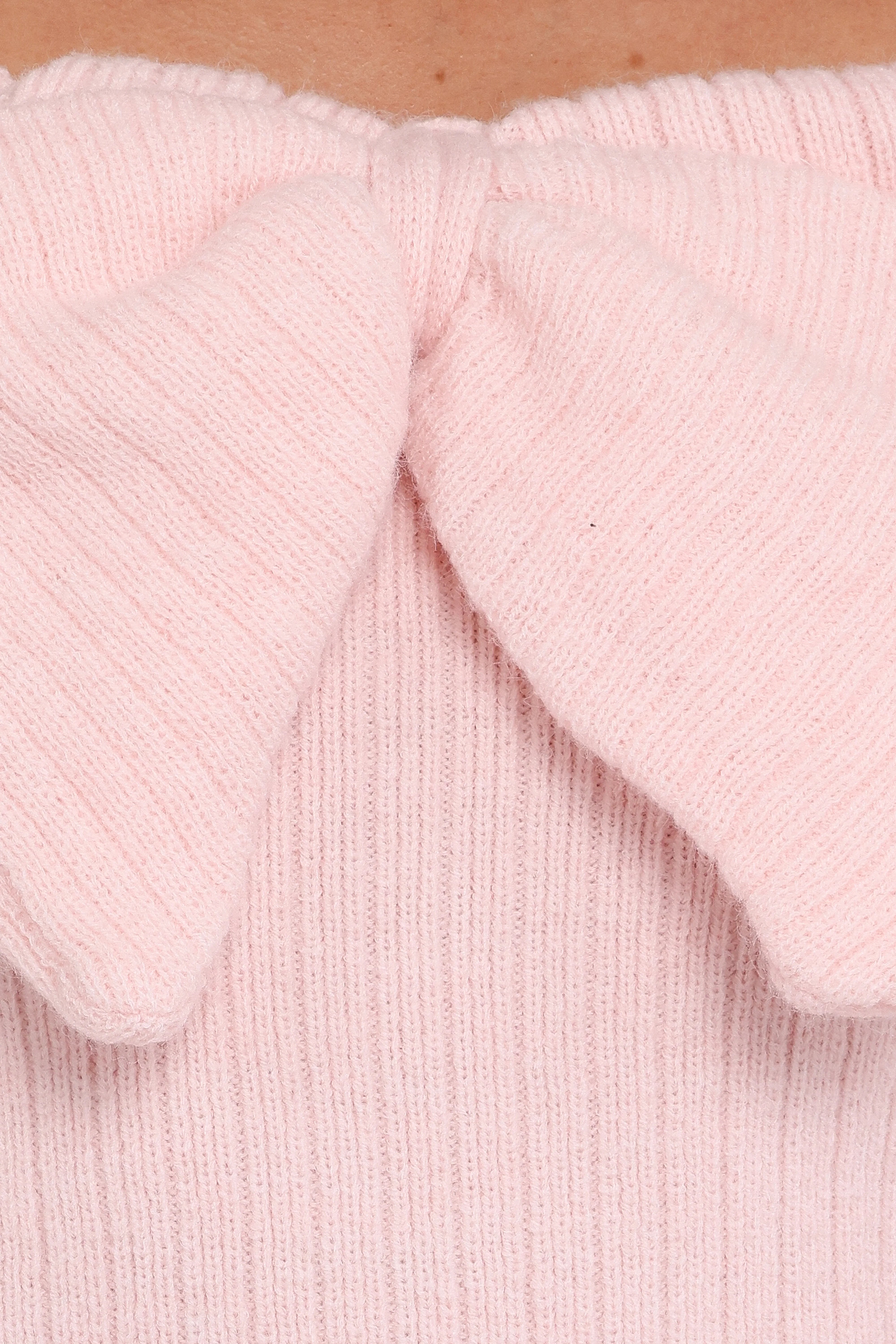 Helene Bow Off Shoulder Knit Sweater Pink