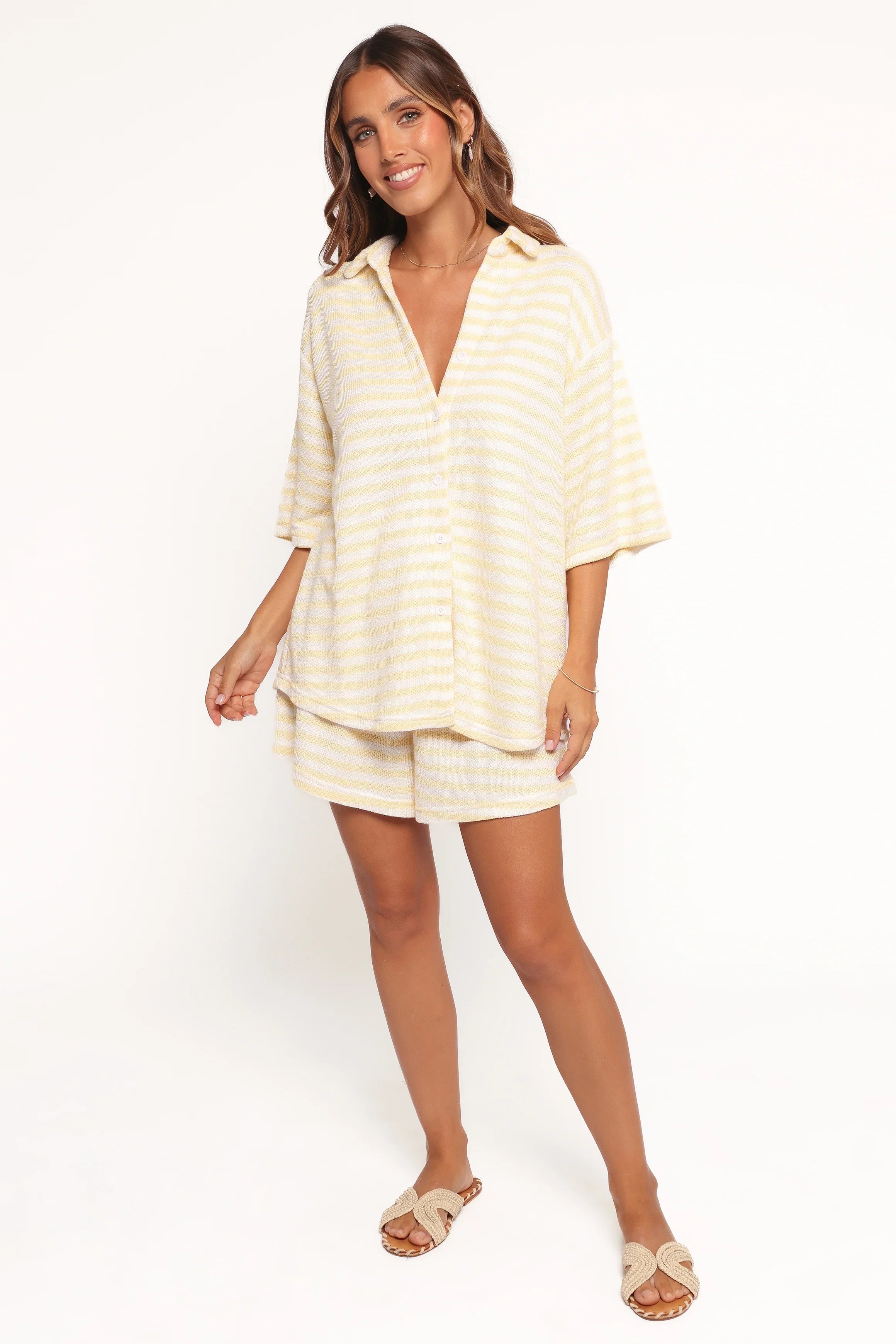 Sunny Knitted Short Set Yellow Stripe