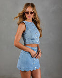 Lerah Scalloped Button Down Denim Top