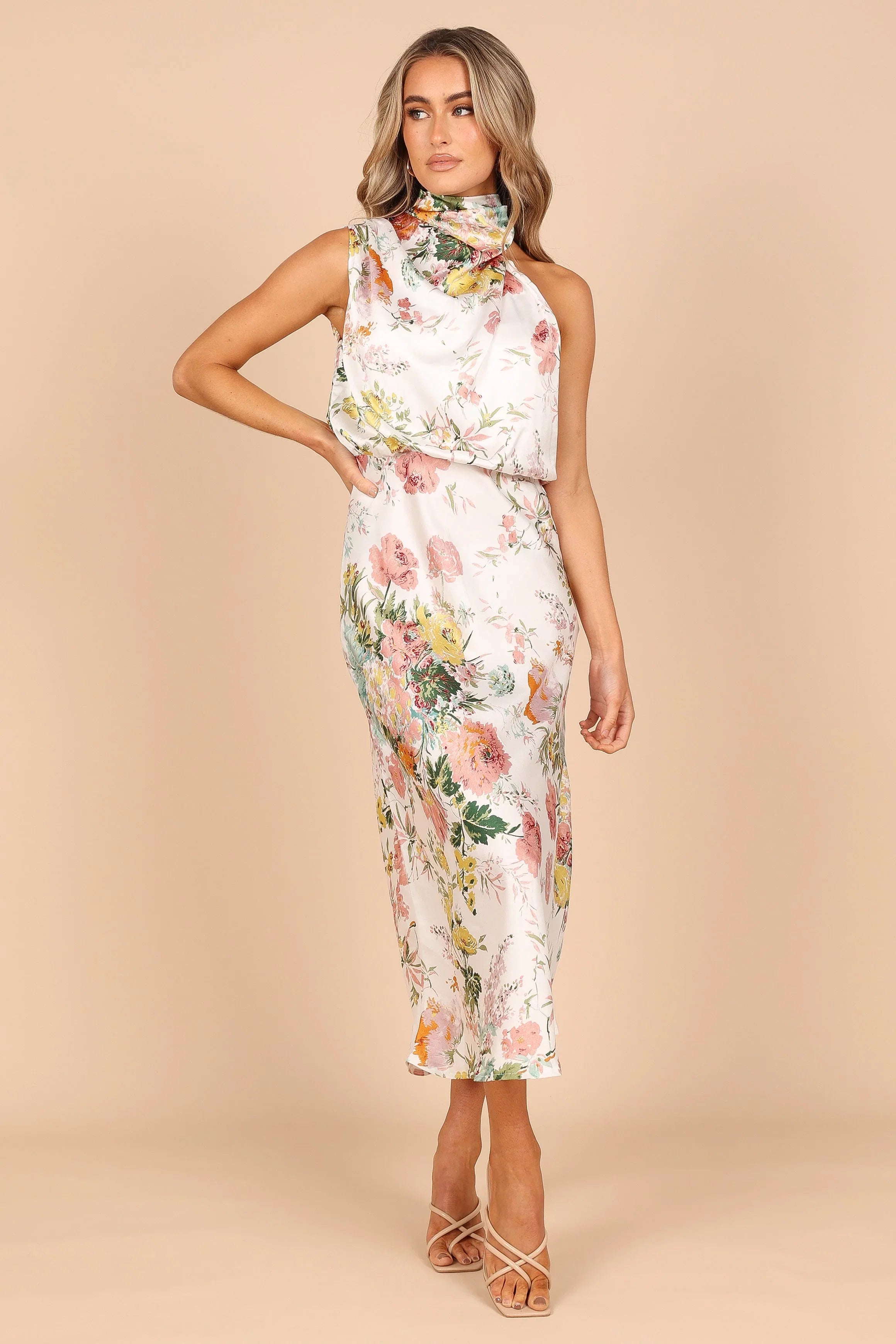 Anabelle Halter Neck Midi Dress White Floral