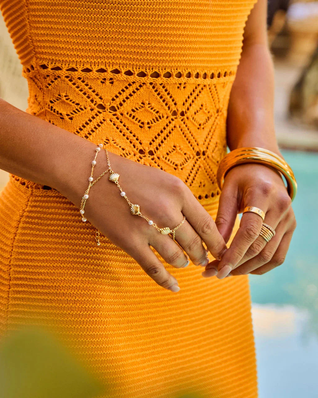 Golden Ease Seashell Charm Hand Chain