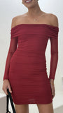 Isadora Off Shoulder Mini Dress Wine