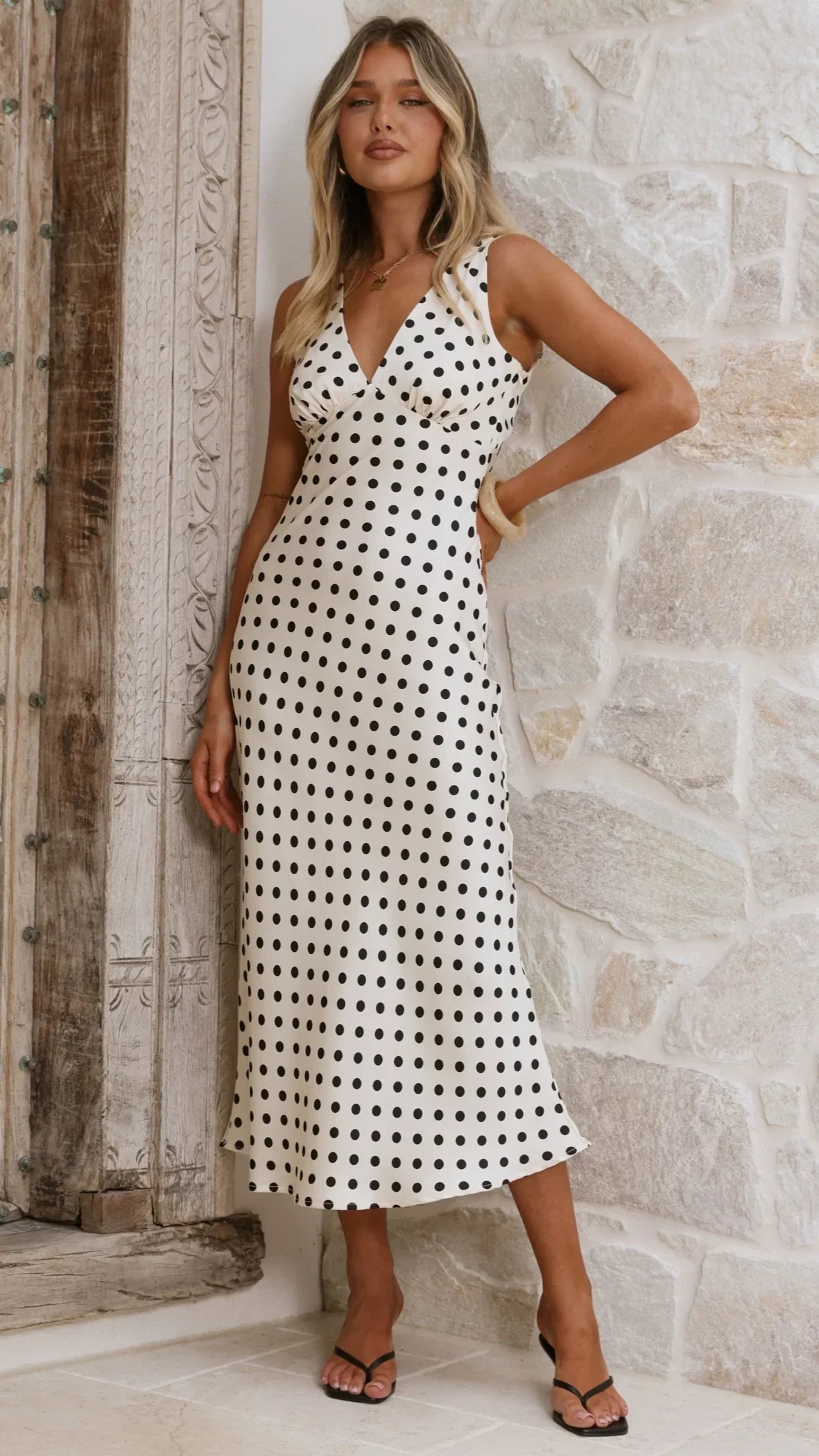 Daphne Maxi Dress Cream Polka