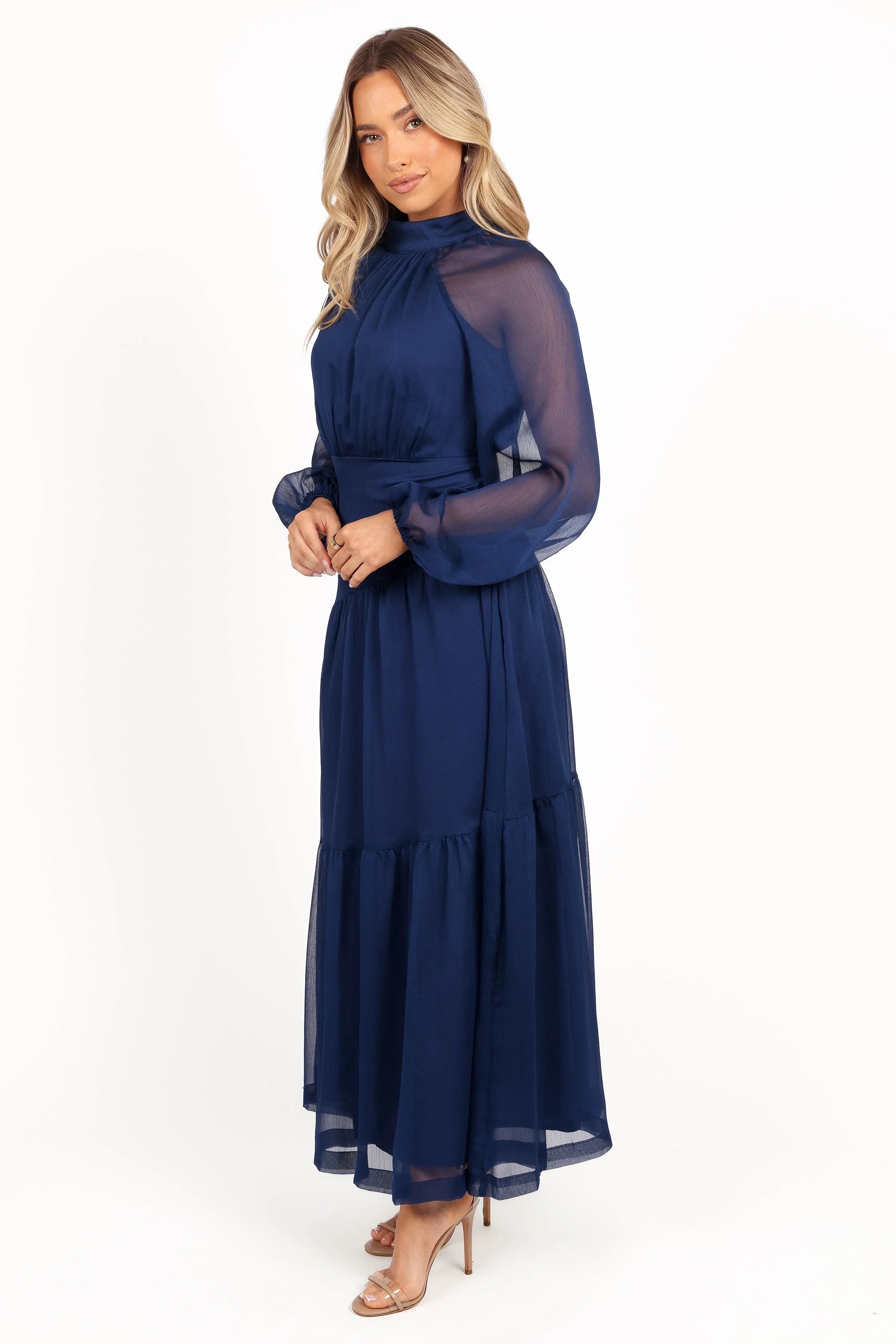 Julip Sheer Long Sleeve Maxi Dress Navy