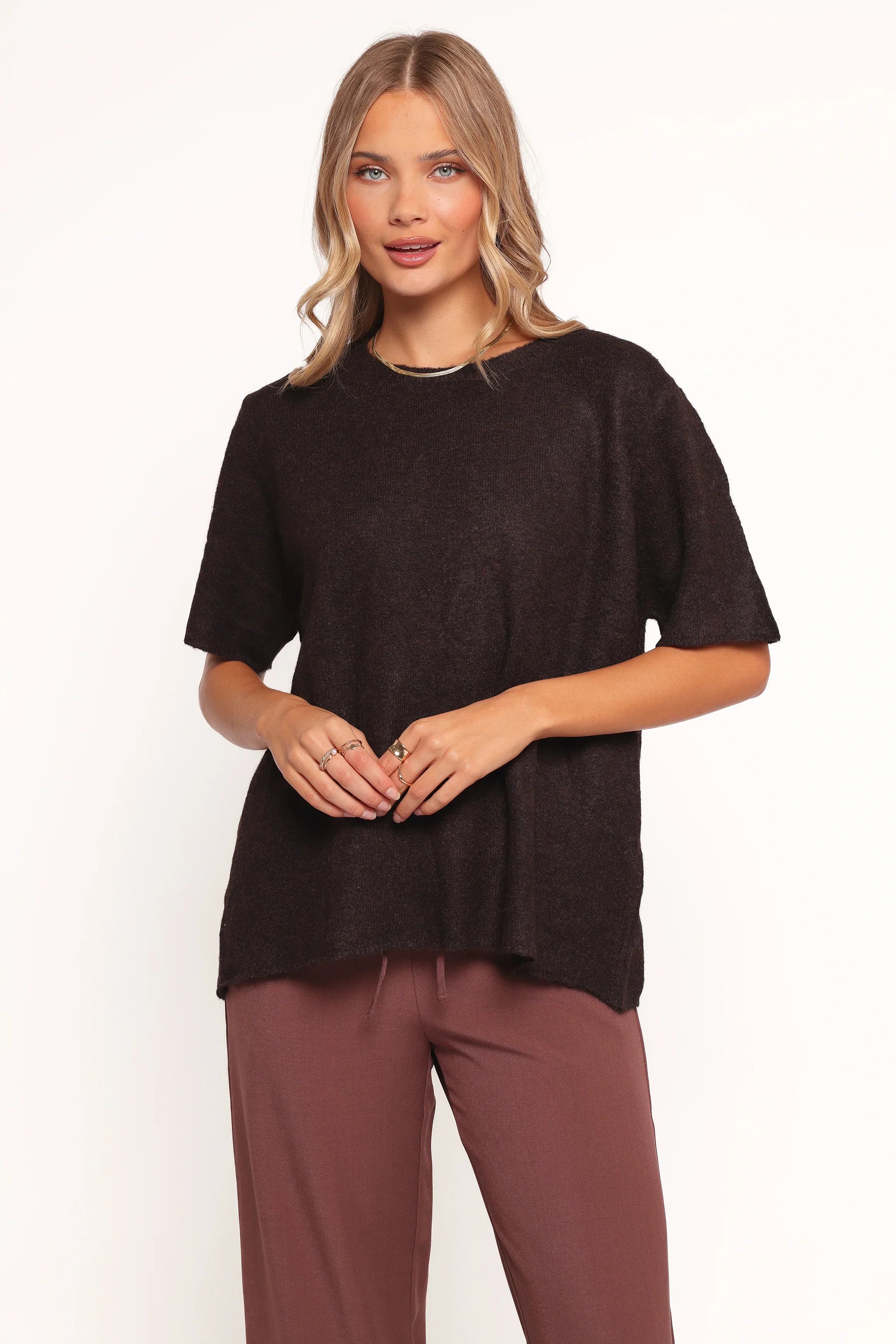 Morris Short Sleeve Oversized Sweater Tee Dark Chocolate