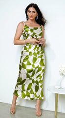 Addison Geo Print Satin Skirt Set Green