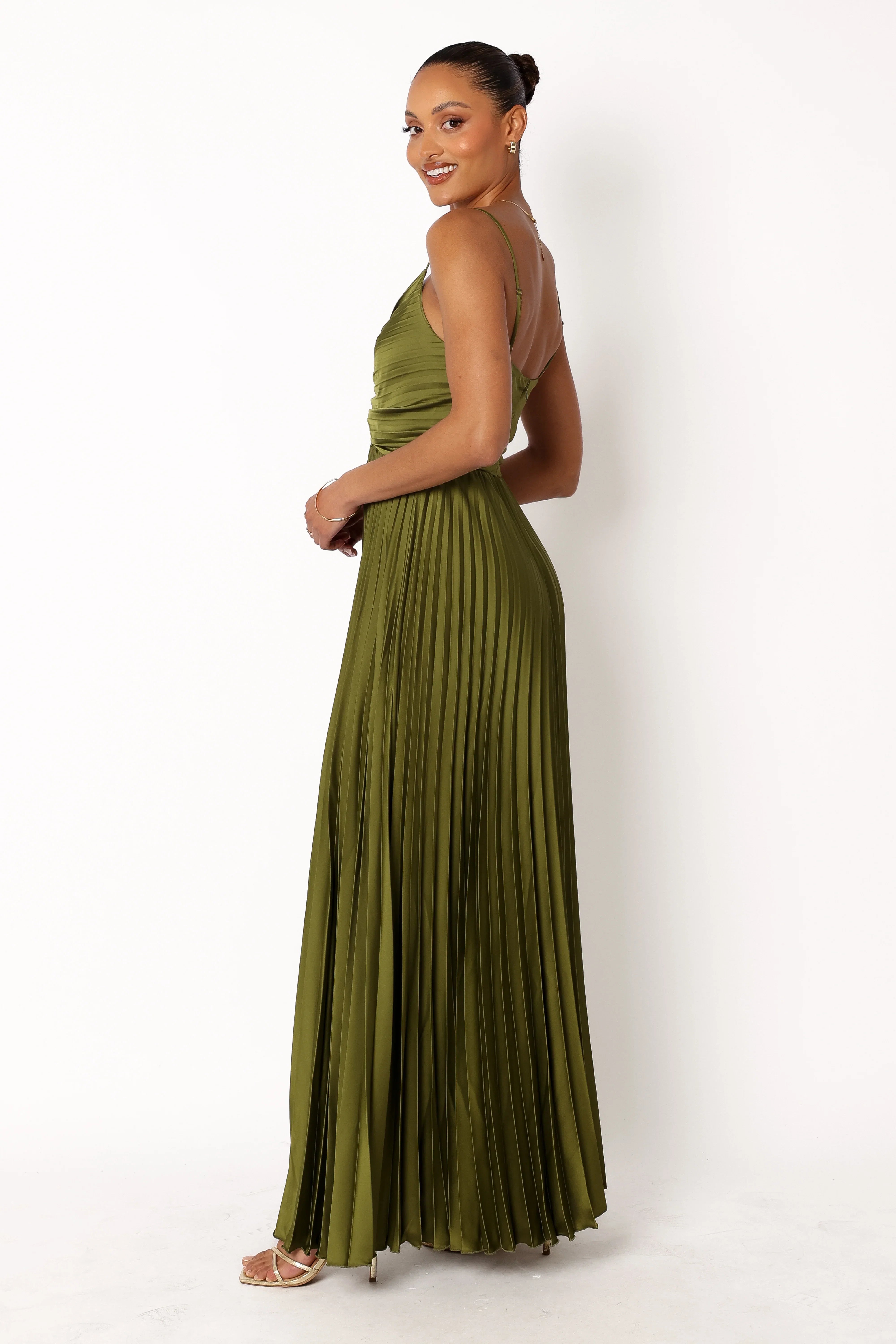 Naira Pleated Maxi Dress Palm Green