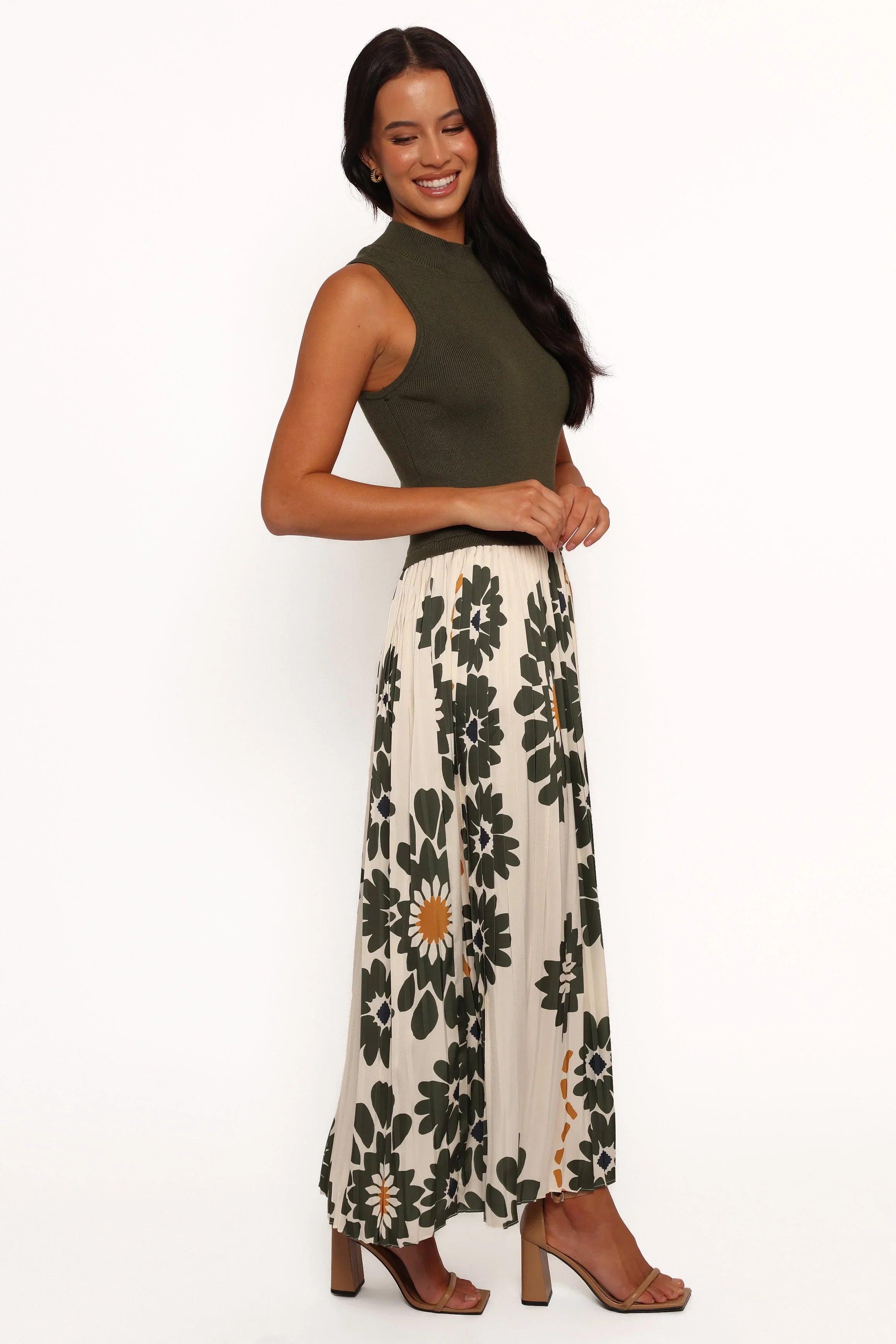June Midi Dress Cream Olive