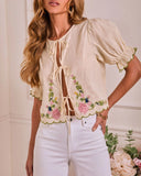 Powdered Bloom Embroidered Floral Top