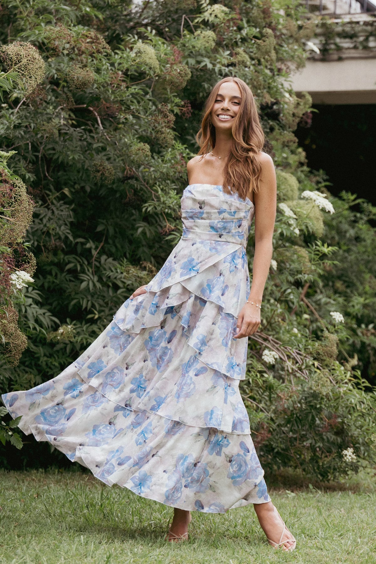 Admira Strapless Maxi Dress Blue Floral