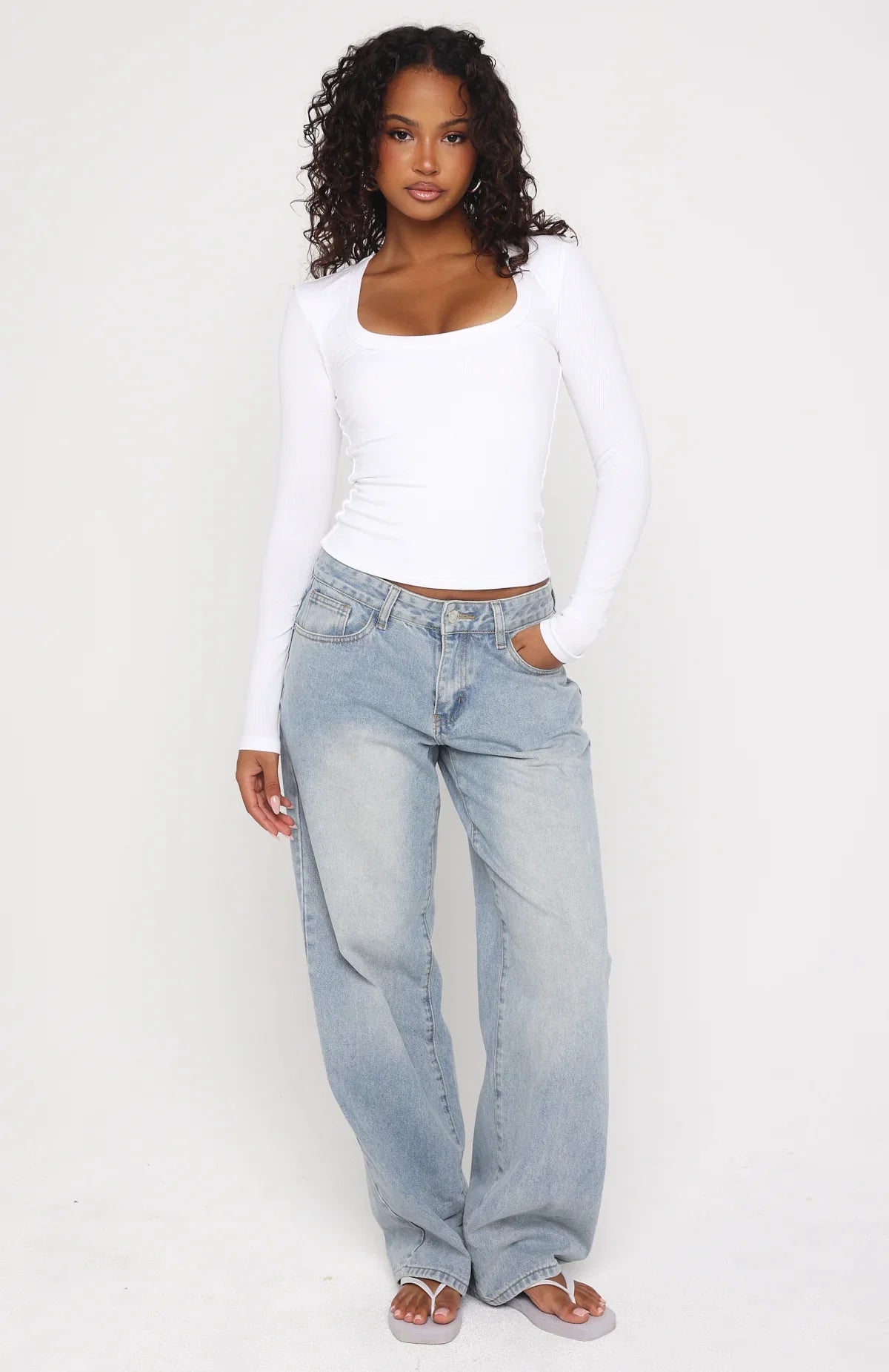 Serenade Her Ribbed Long Sleeve Top White