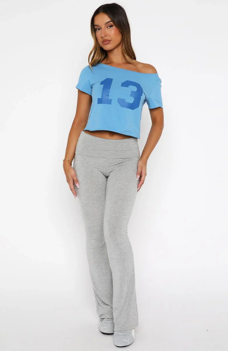 Whenever Youre Ready Off Shoulder Relaxed Tee Blue