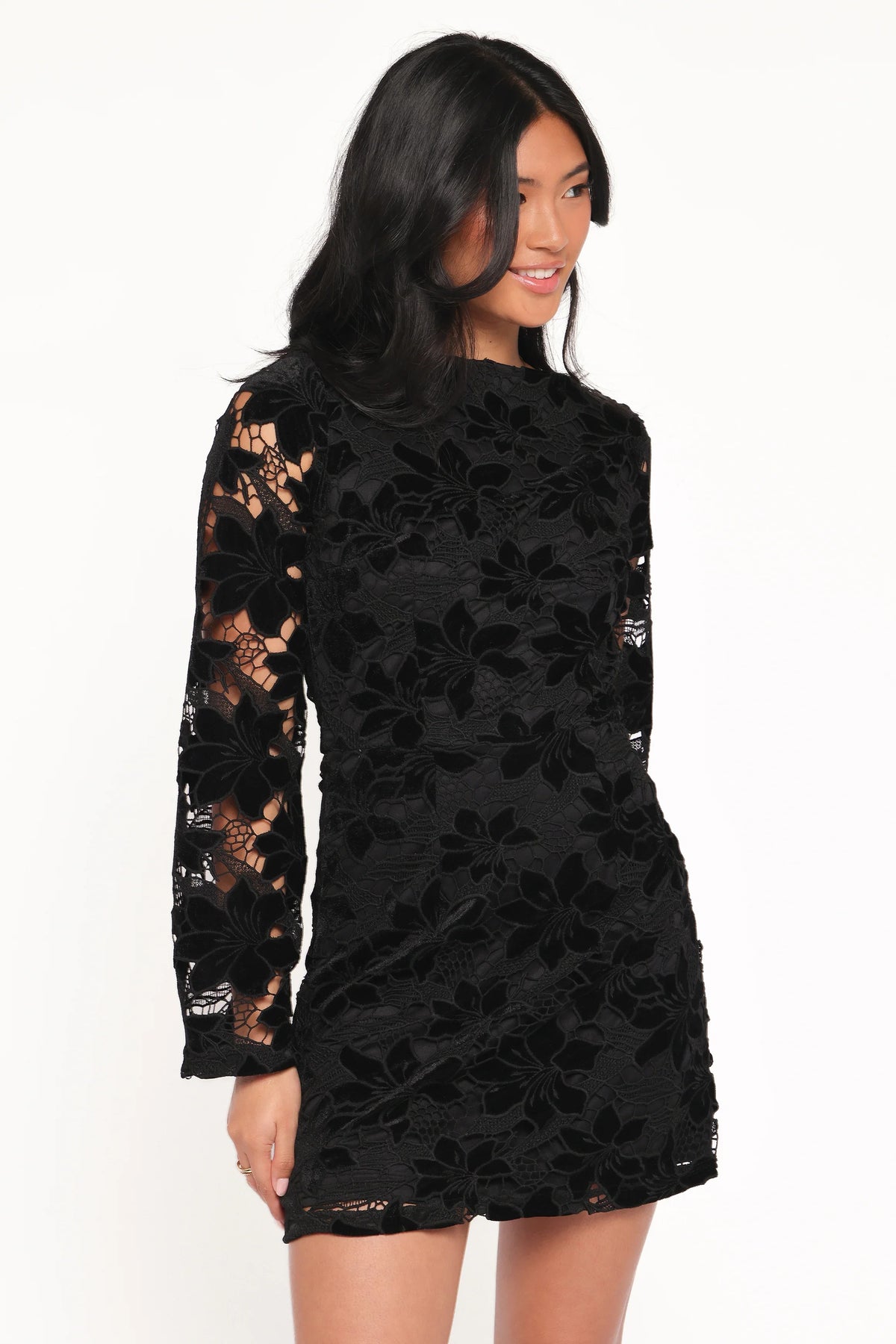 Cynthia Velvet Lace Mini Dress Black
