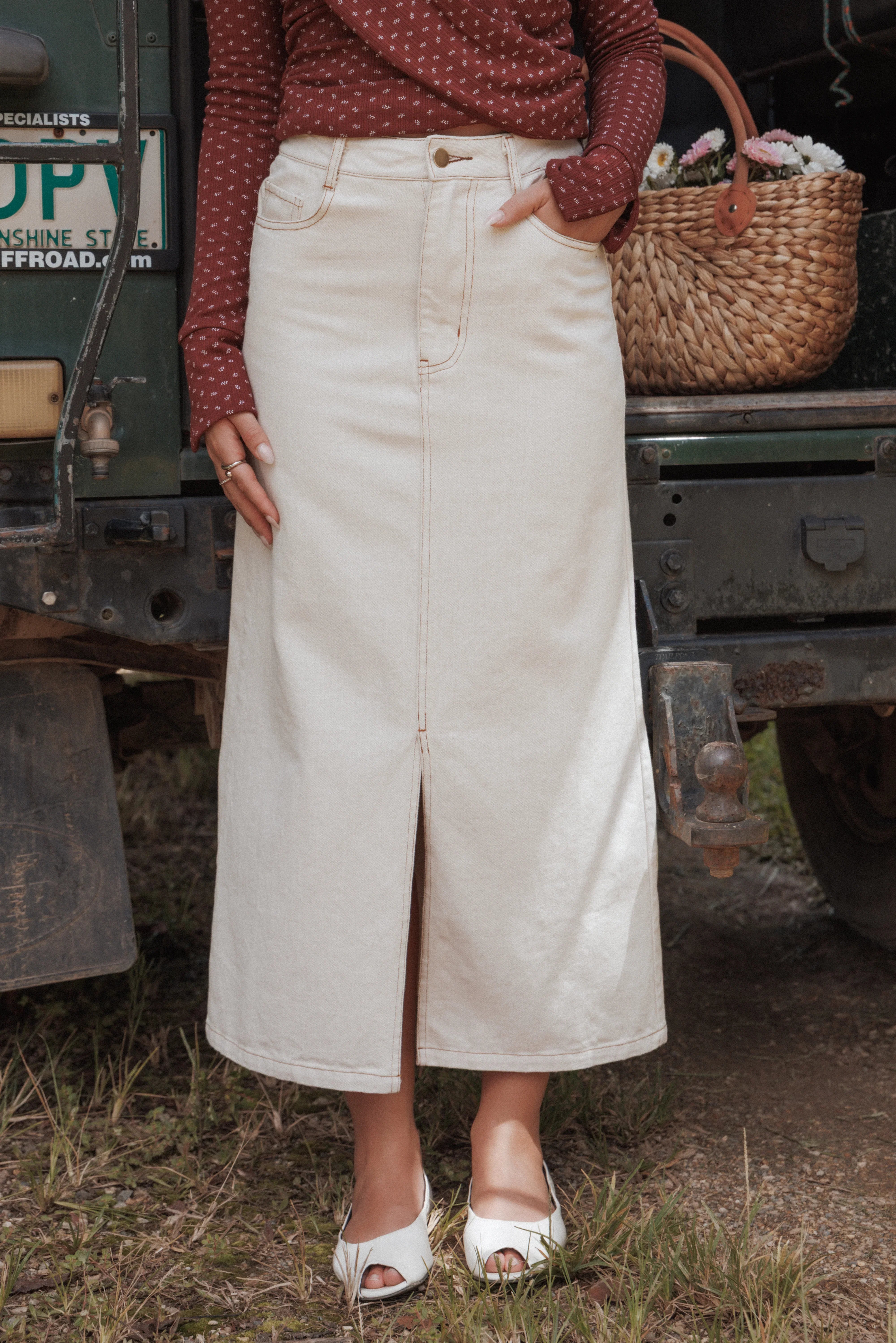 Dana Denim Midi Skirt Bone