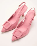 Shelbey Suede Buckle Slingback Heels