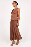 Nellie Satin Midi Skirt Banksia Brown