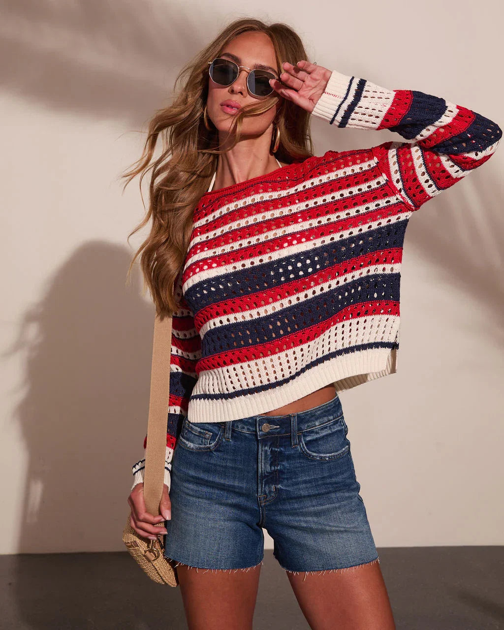 Dockside Morning Striped Knit Crochet Sweater