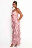 Ciao Ruffles Maxi Satin Dress Pink