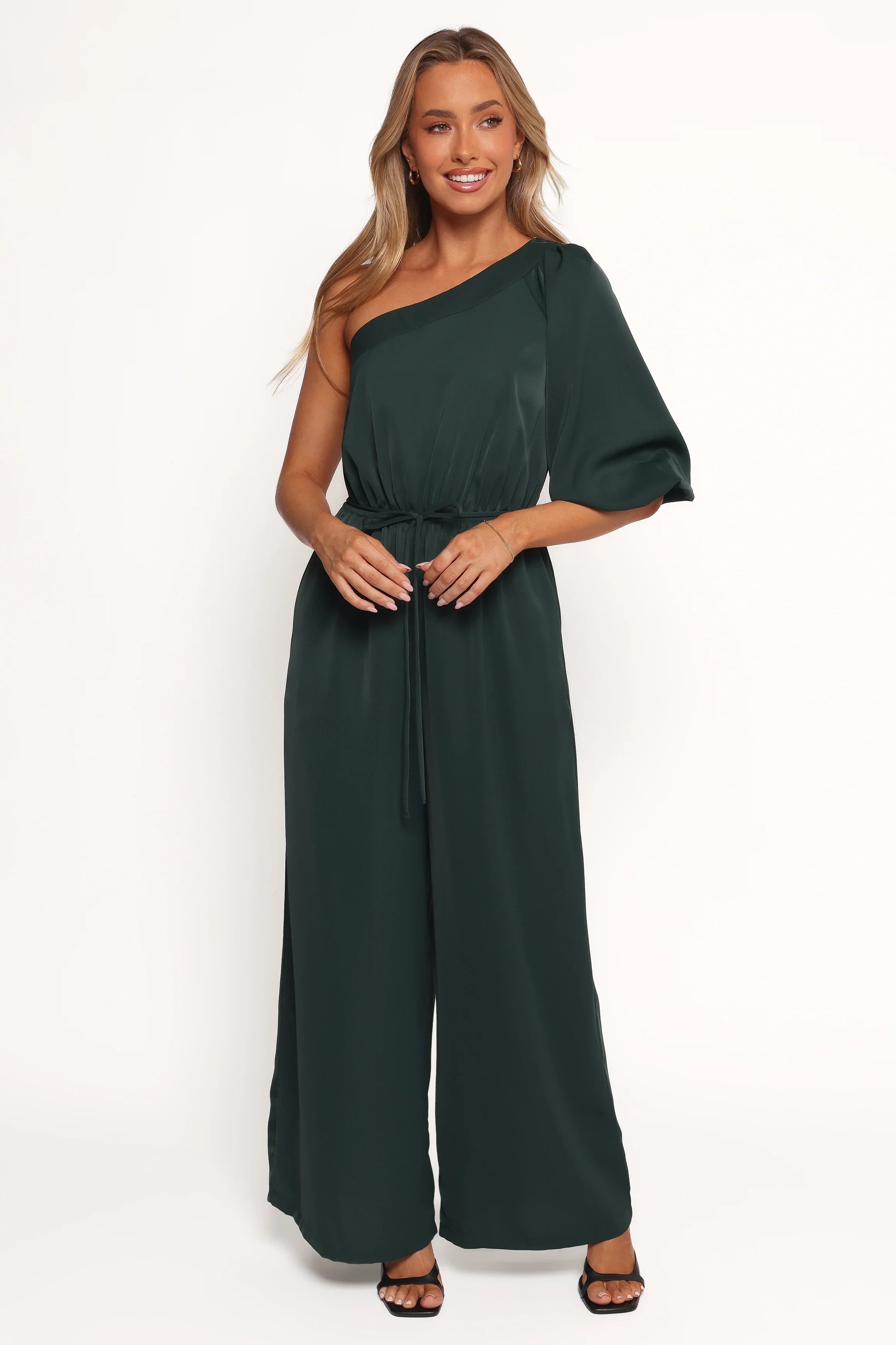 Hedda One Shoulder Jumpsuit Emerald