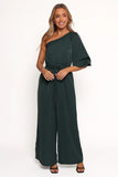 Hedda One Shoulder Jumpsuit Emerald