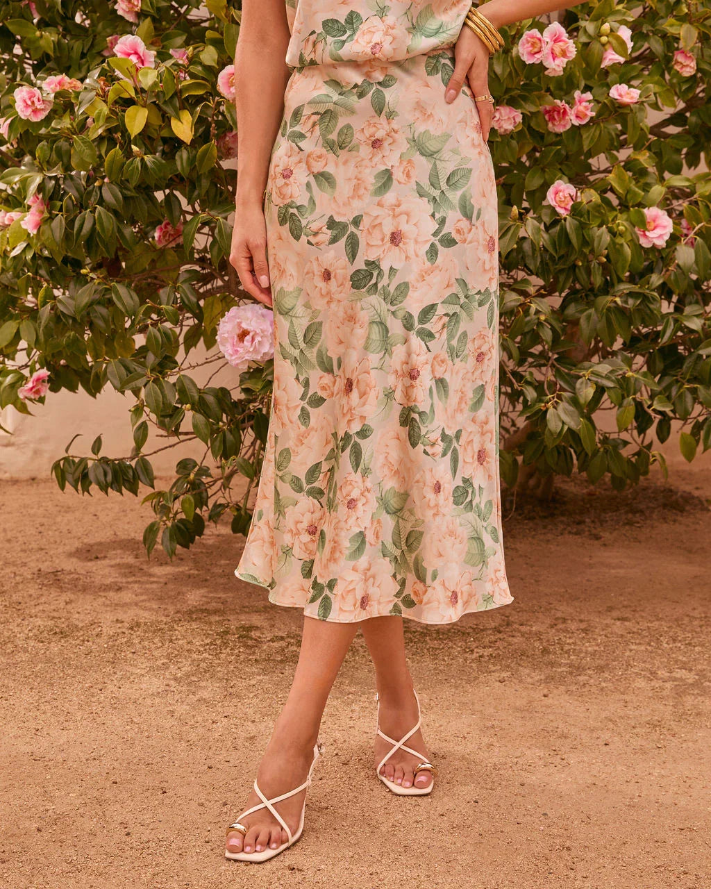 Garden Affair Floral Satin Midi Skirt