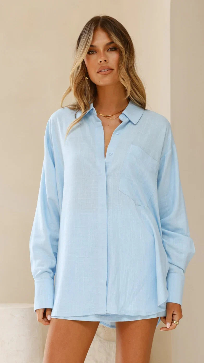 Charla Button Up Top Blue