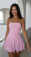 Siana Strapless Ruched Mini Dress Pink