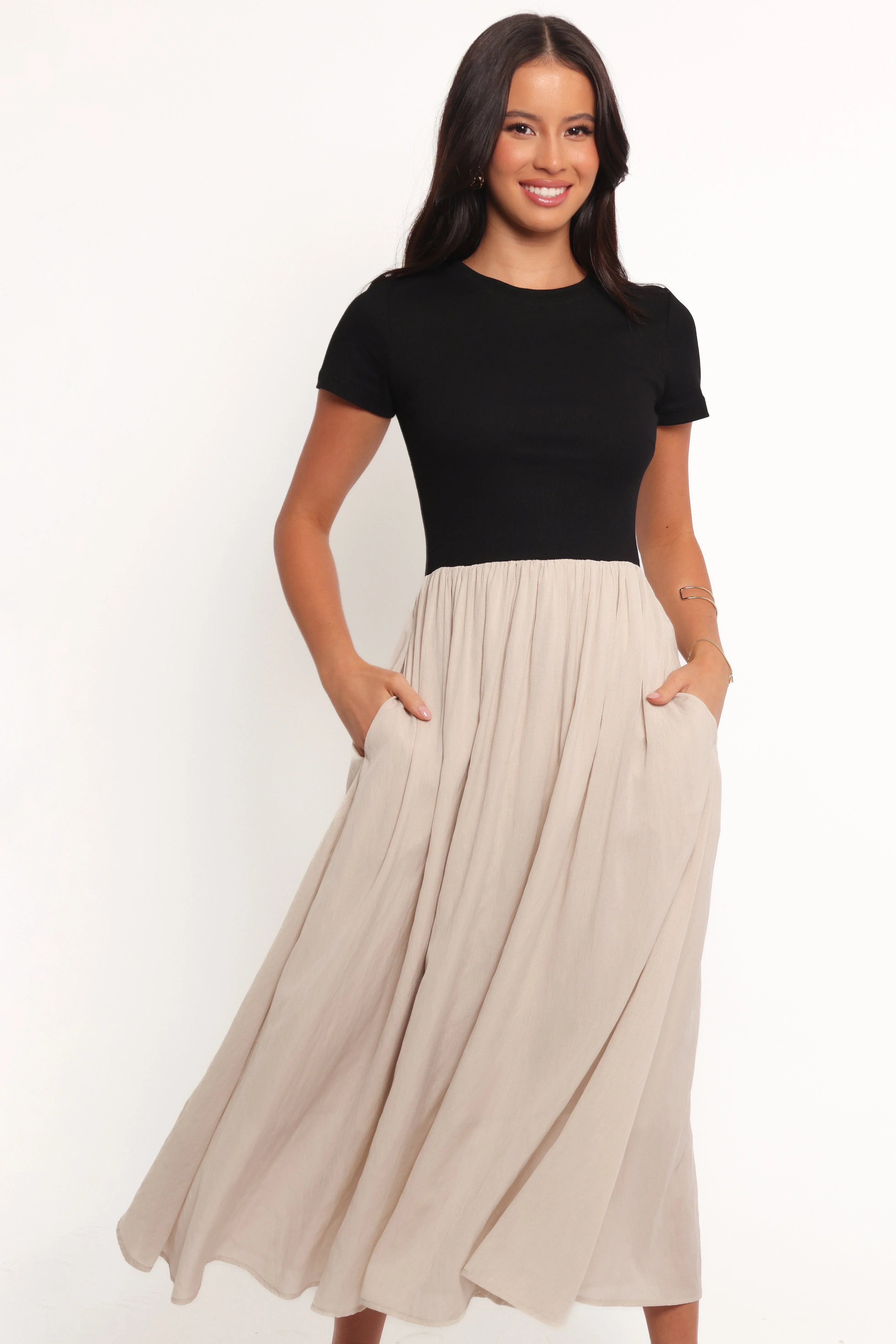 Isolde Midi Dress Black Beige
