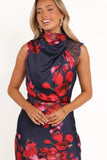 Anabelle Halter Neck Lace Maxi Dress Navy Floral