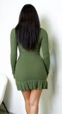 Velmira Cowl Neck Ribbed Mini Dress Green