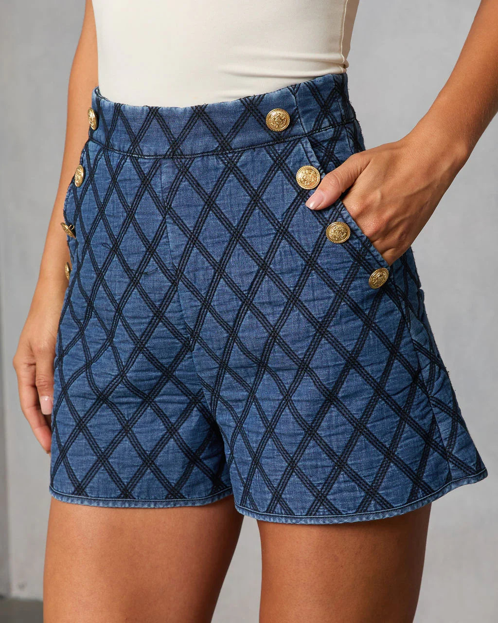 Alpine Glow Quilted Denim Shorts