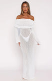 Made It Out Long Sleeve Boucle Maxi Dress White