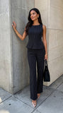 Avelora Pinstripe Tailored Set Black