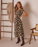 Hollow Harvest Printed Wrap Tie Maxi Dress