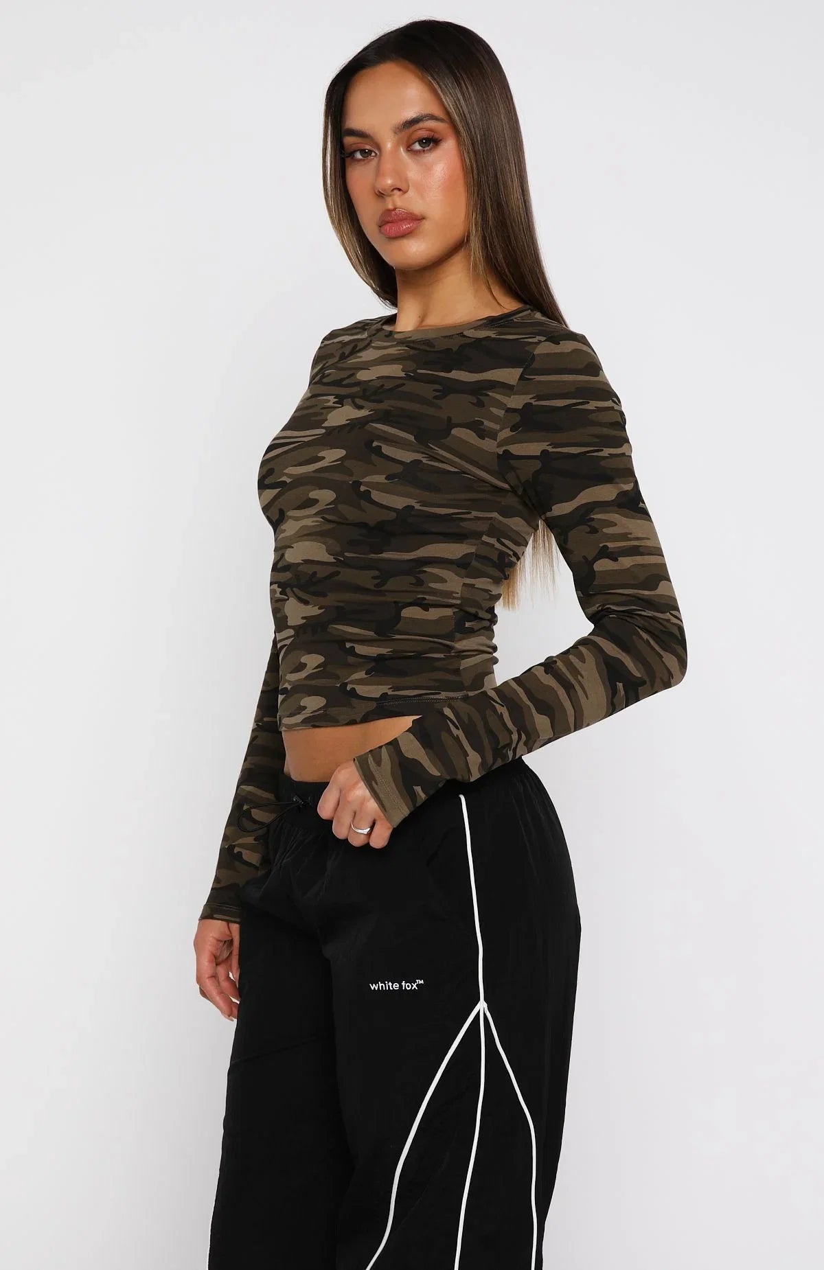 Dont Rein Me In Long Sleeve Baby Tee Camo