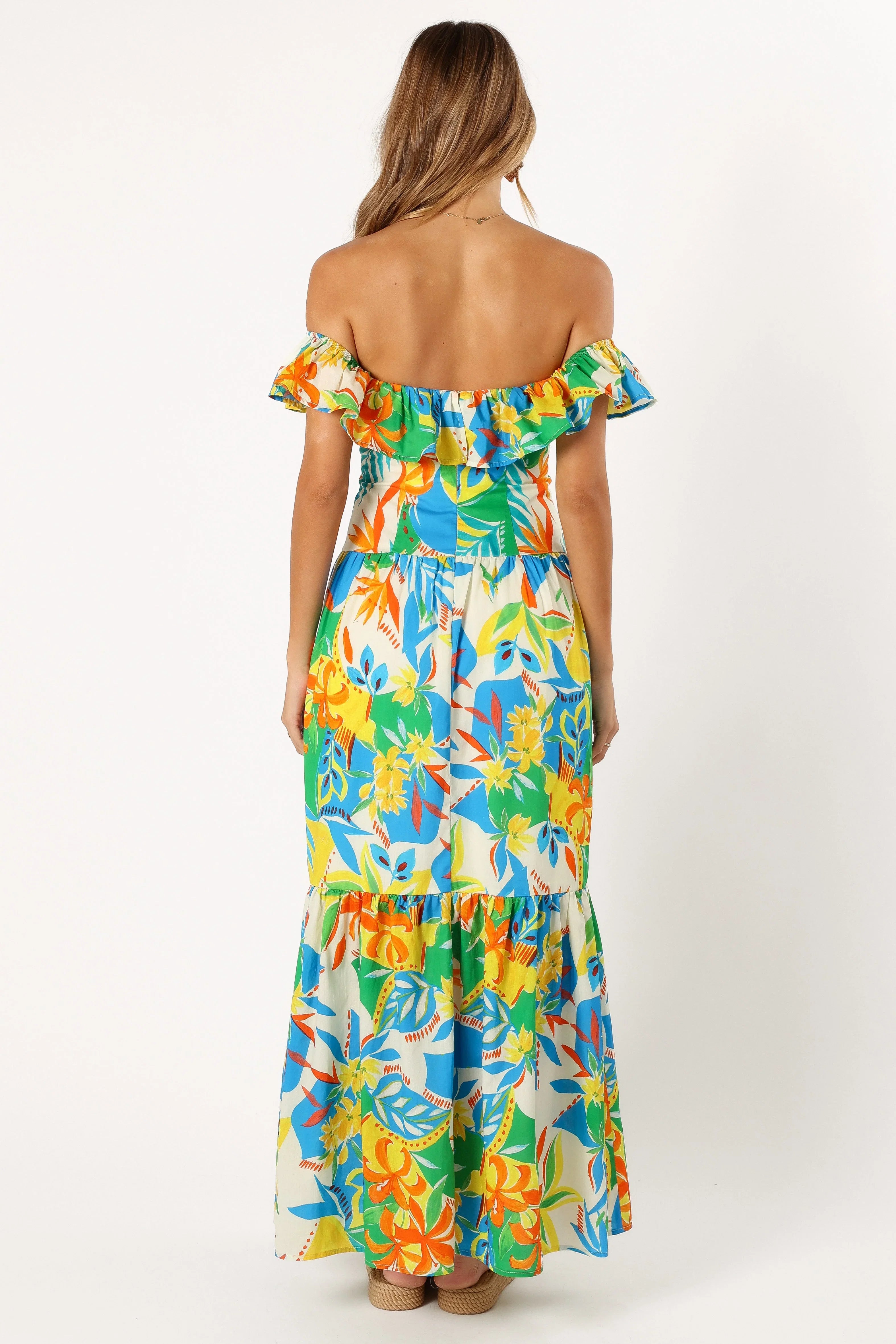 Harriet Off Shoulder Maxi Dress Malta Print
