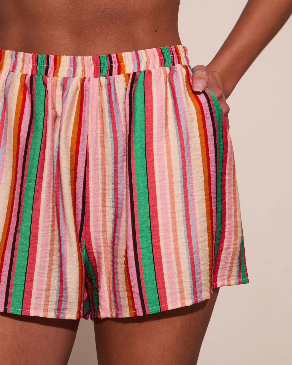Tropic Chic Striped Mid Rise Shorts
