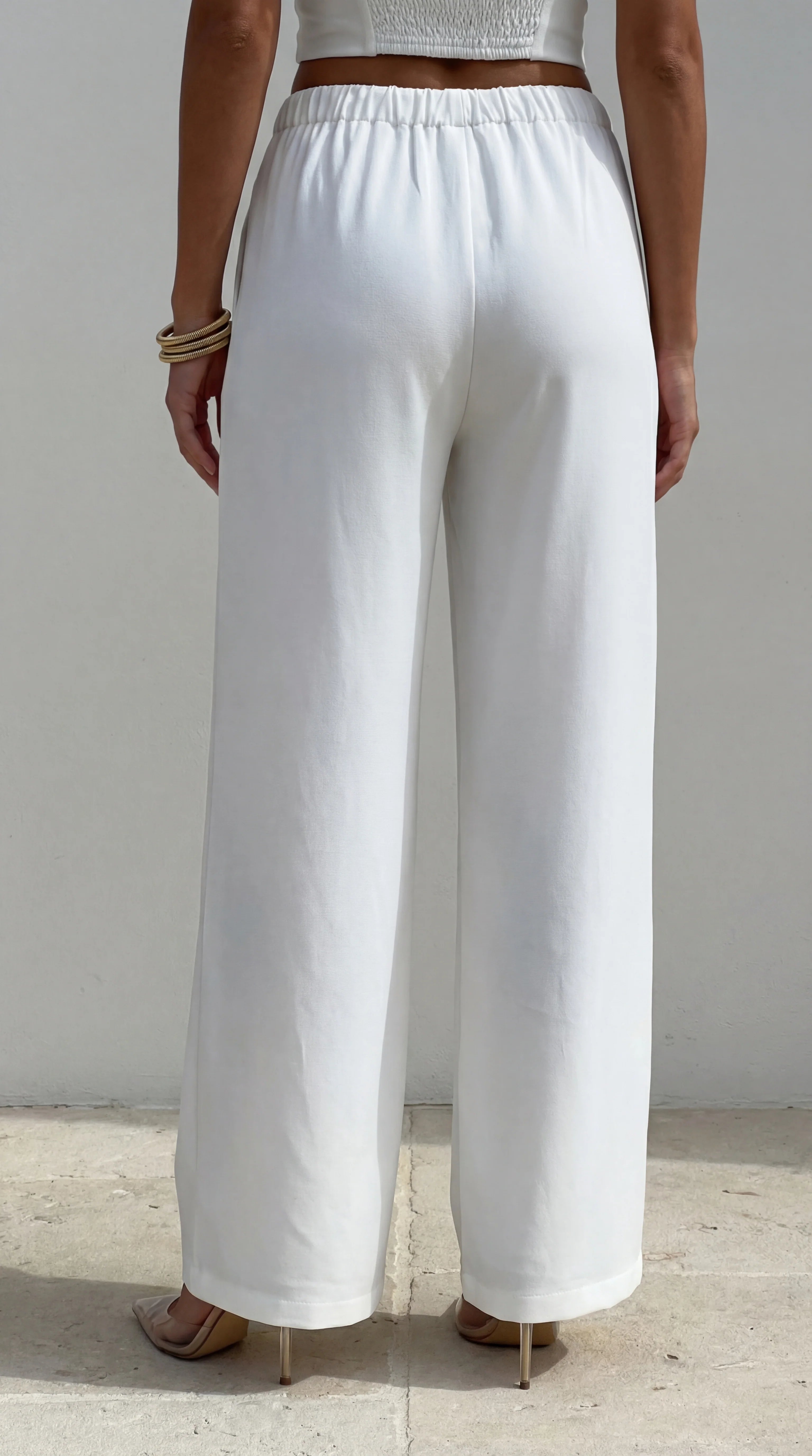 Aurina Relaxed Tie Wide Leg Pants Cream White