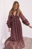 Evian Long Sleeve Maxi Dress Burgundy Multi