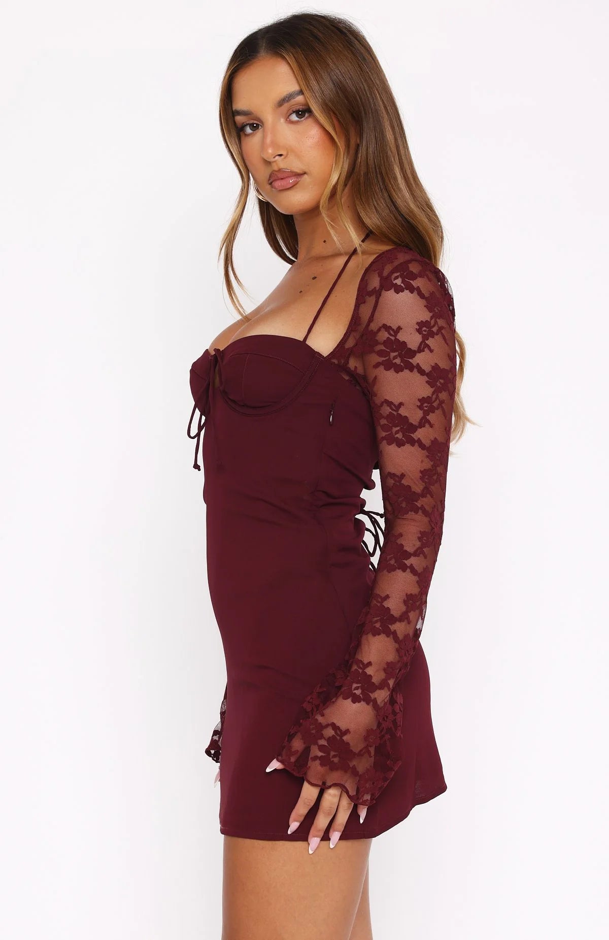 Wont Hide Long Sleeve Mini Dress Wine
