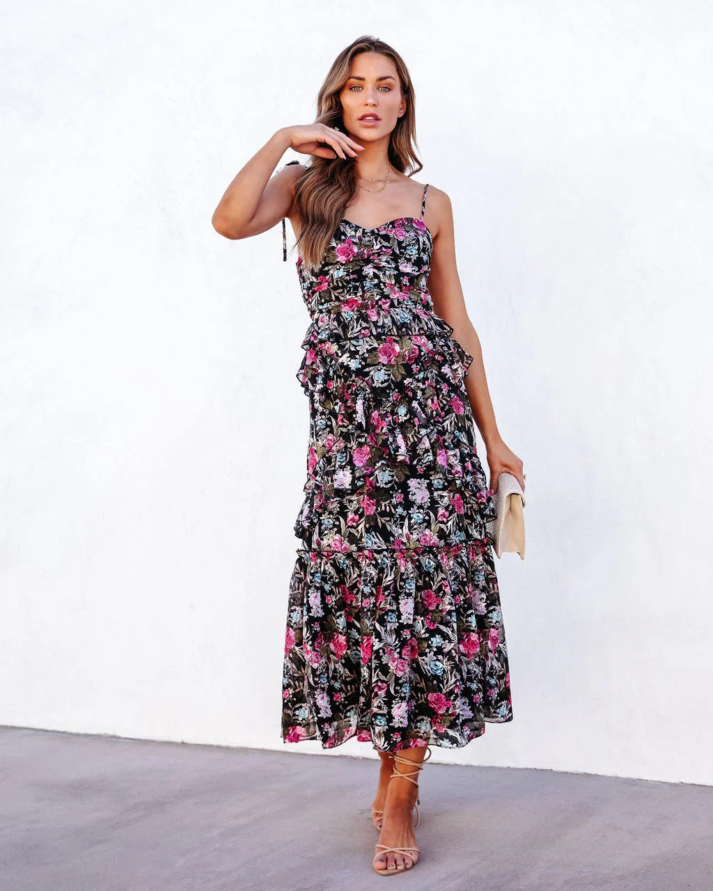 Kaycee Floral Tiered Midi Dress