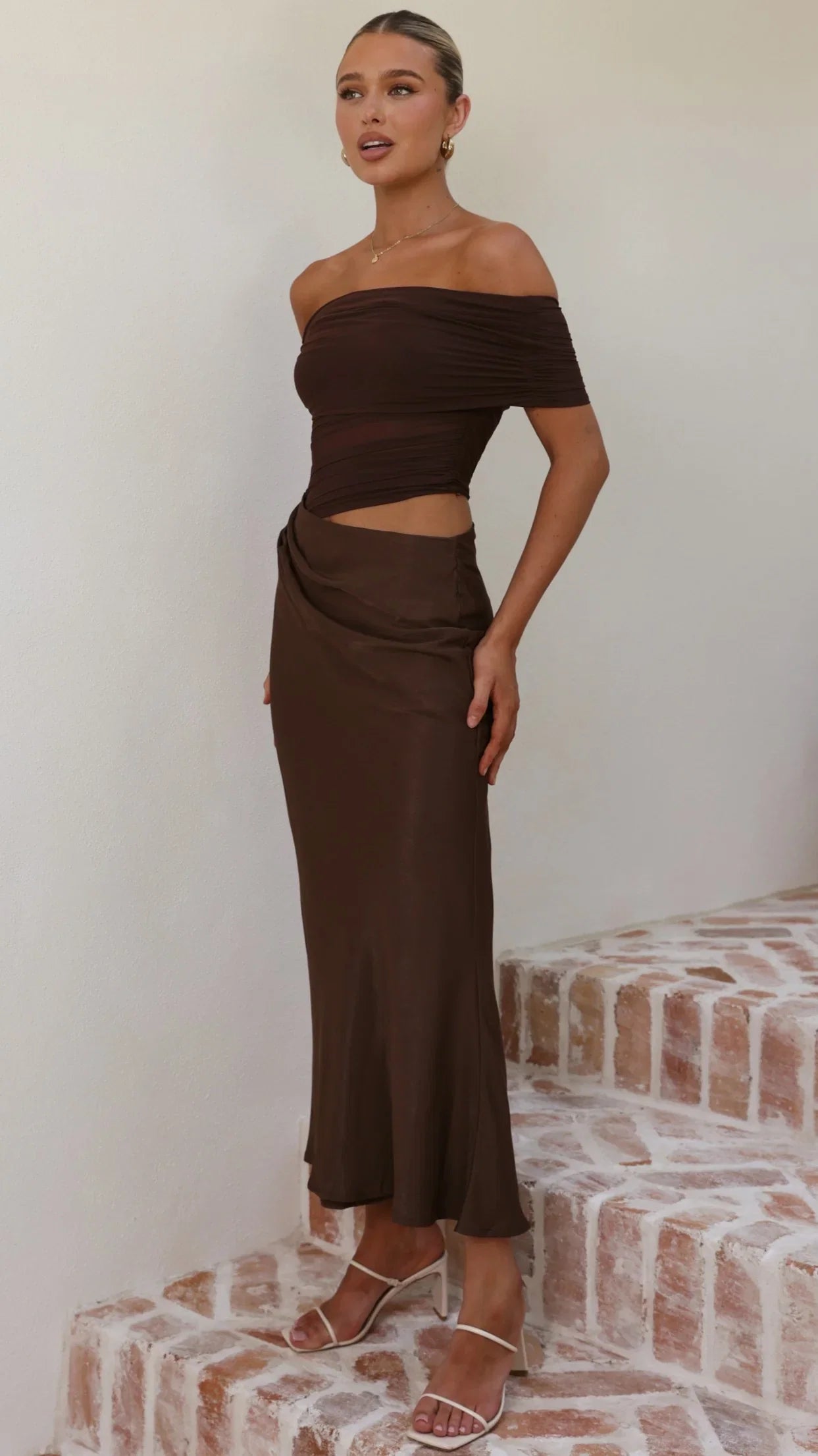 Daena Off Shoulder Maxi Dress Chocolate
