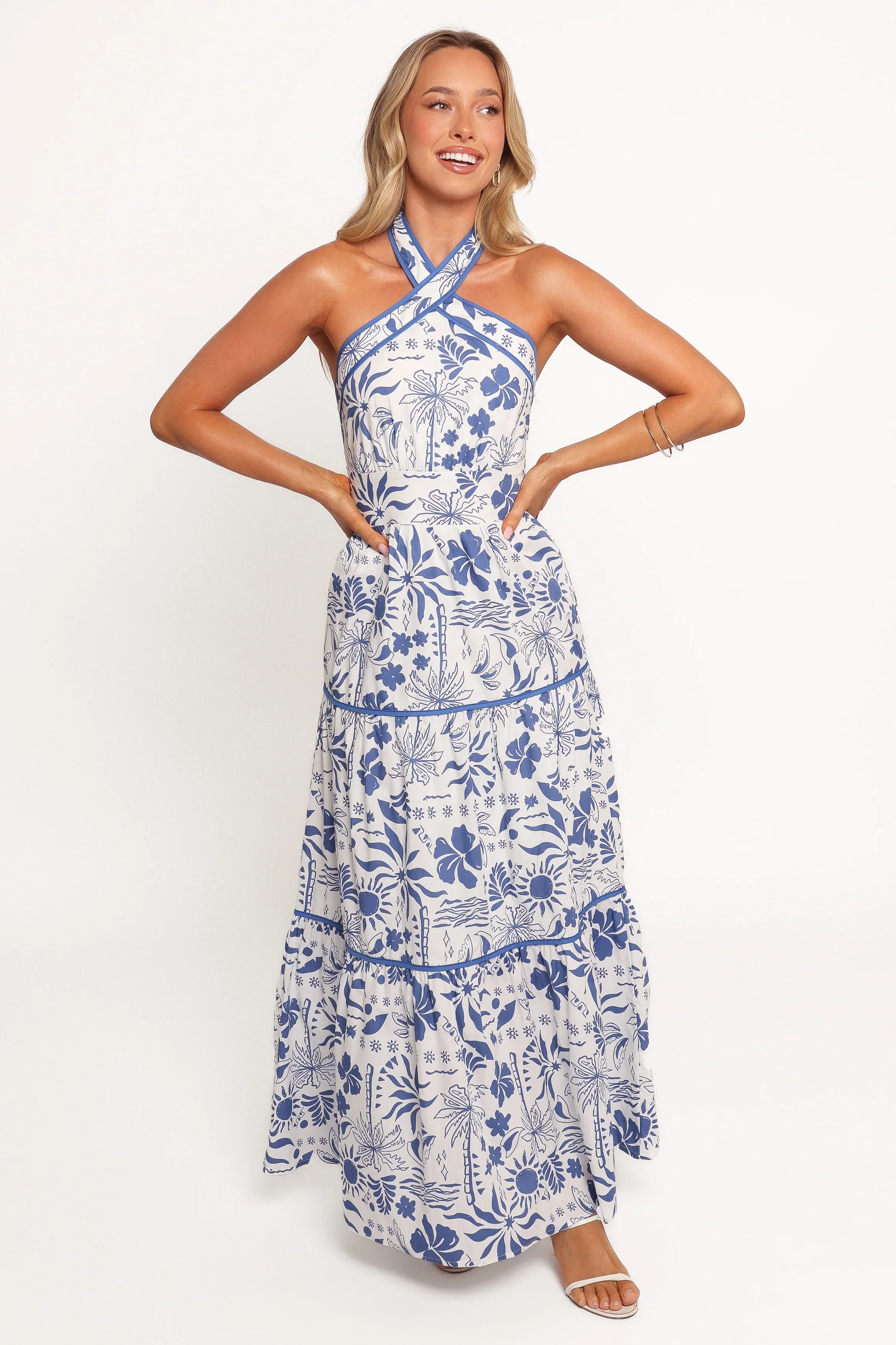 Fernanda Halterneck Maxi Dress Blue Tropical