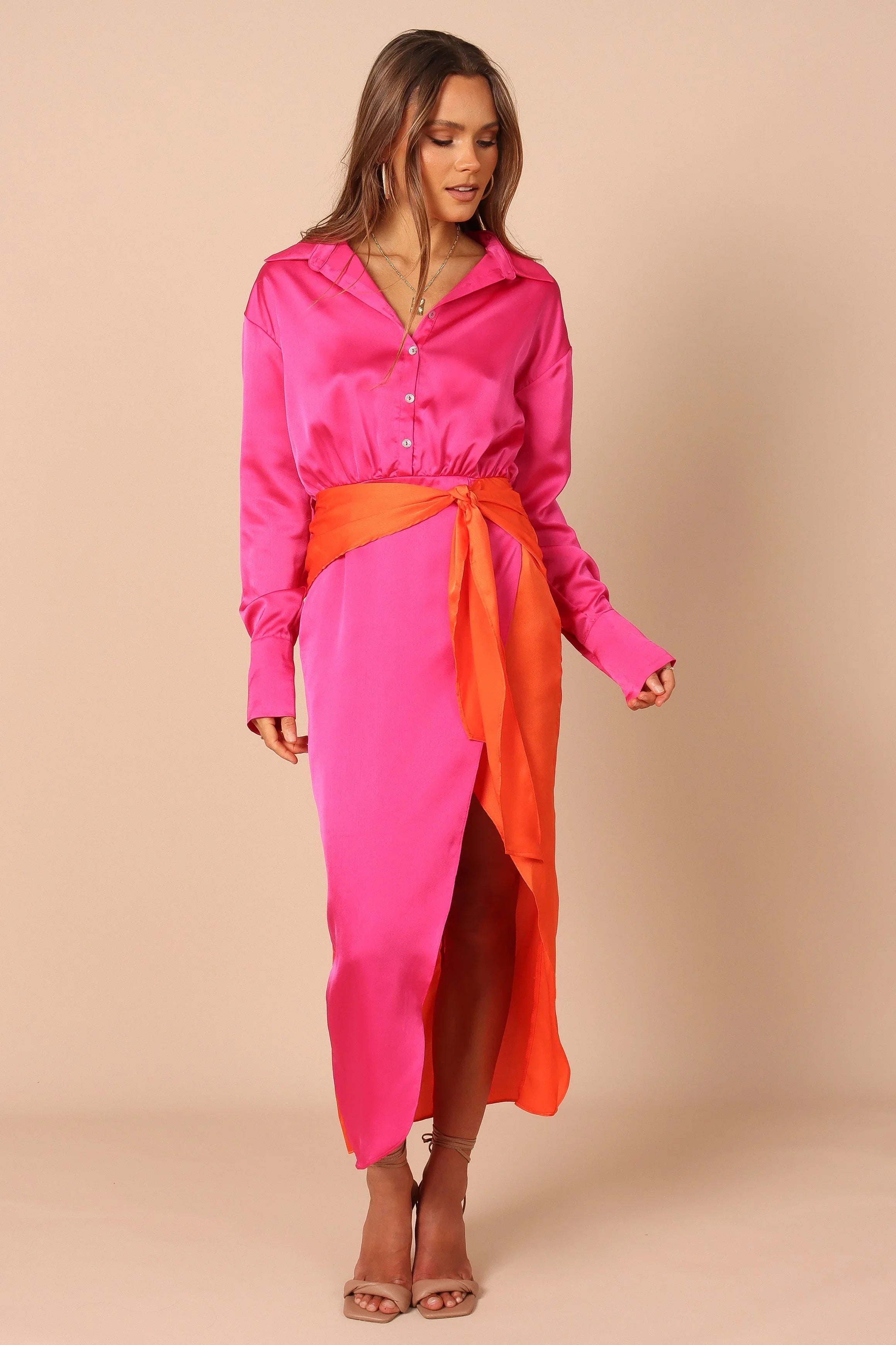 Austin Colourblock Wrap Dress Pink Orange