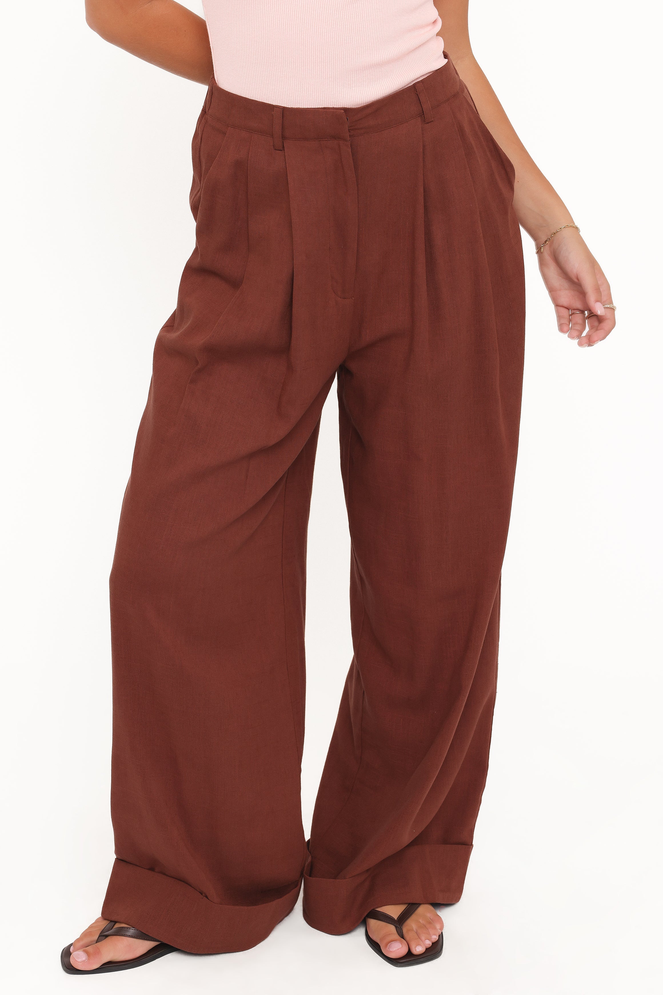 Elinor Cuffed Linen Pant Brown