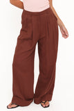 Elinor Cuffed Linen Pant Brown