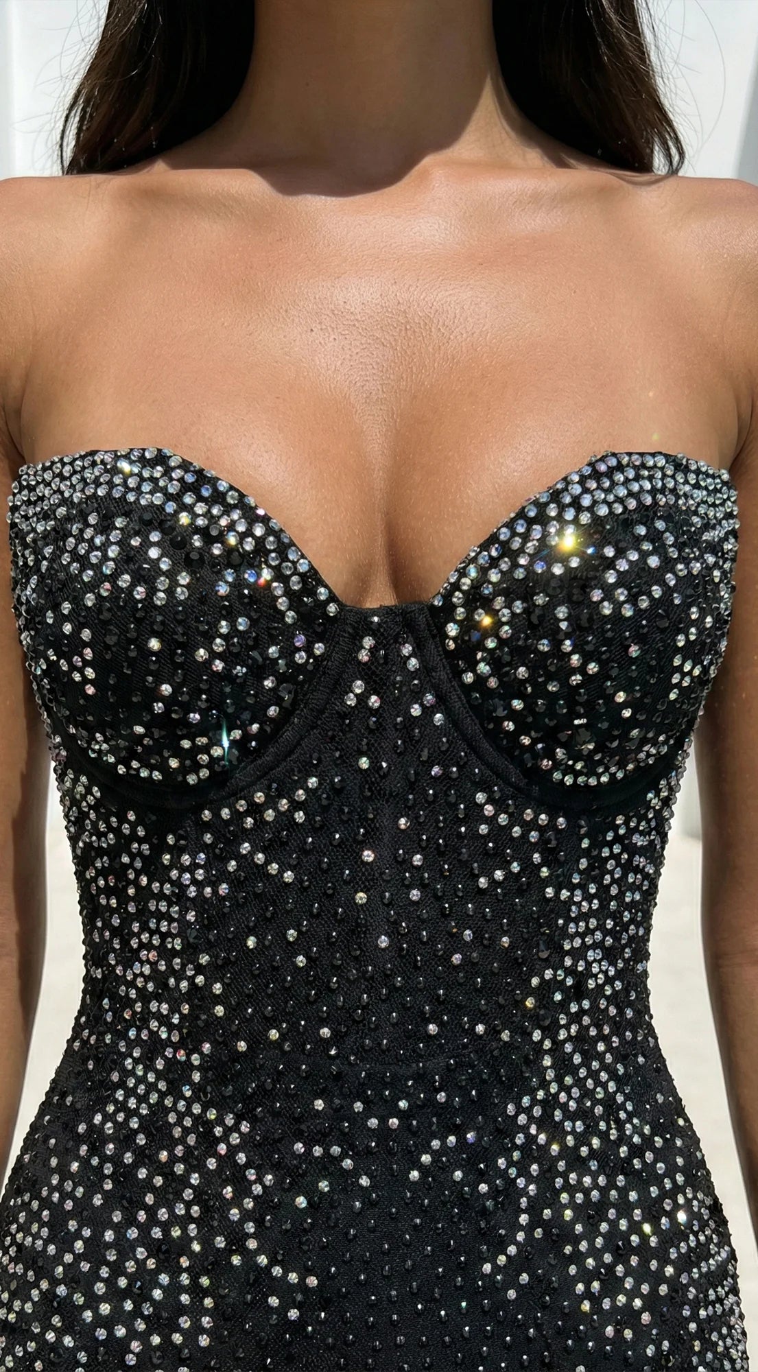 Tayah Rhinestone Strapless Maxi Dress Black